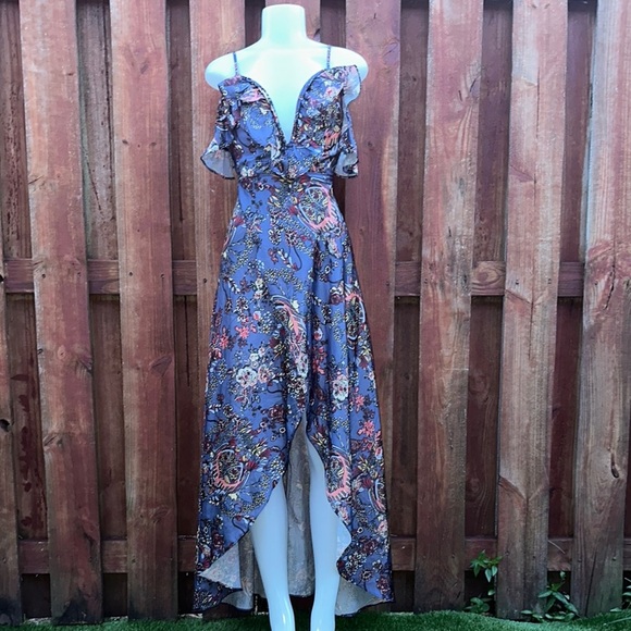 ZC Woman Elegant Floral High Low Dress in Blue Size S - Picture 3 of 15